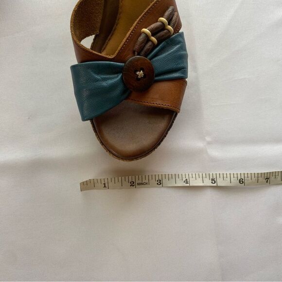 Spring Step Blue and Brown Leather Boho Wedge Heels Size 9 - Picture 14 of 14